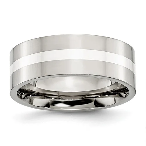Stainless Steel with Sterling Silver Inlay Band