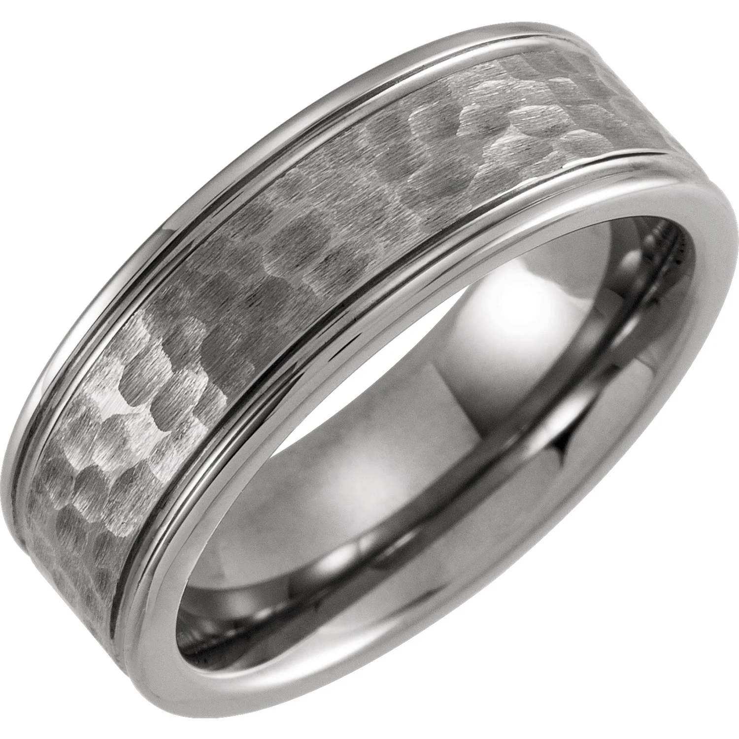 Tungsten Grooved Hammered Band