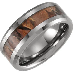 Beveled Tungsten Band with Acacia Inlay