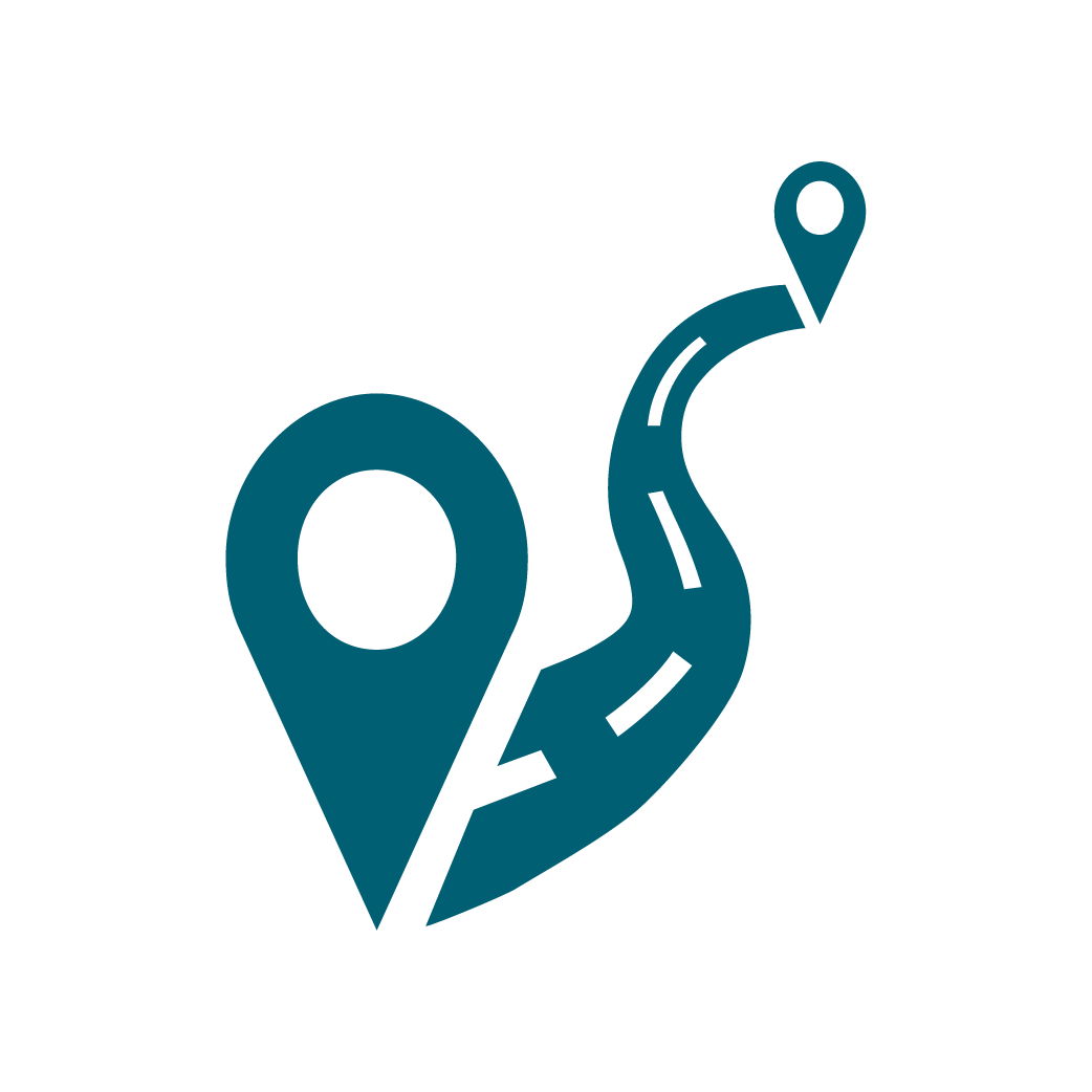 A map icon with a walking path connecting two location pins, representing navigation or directions.