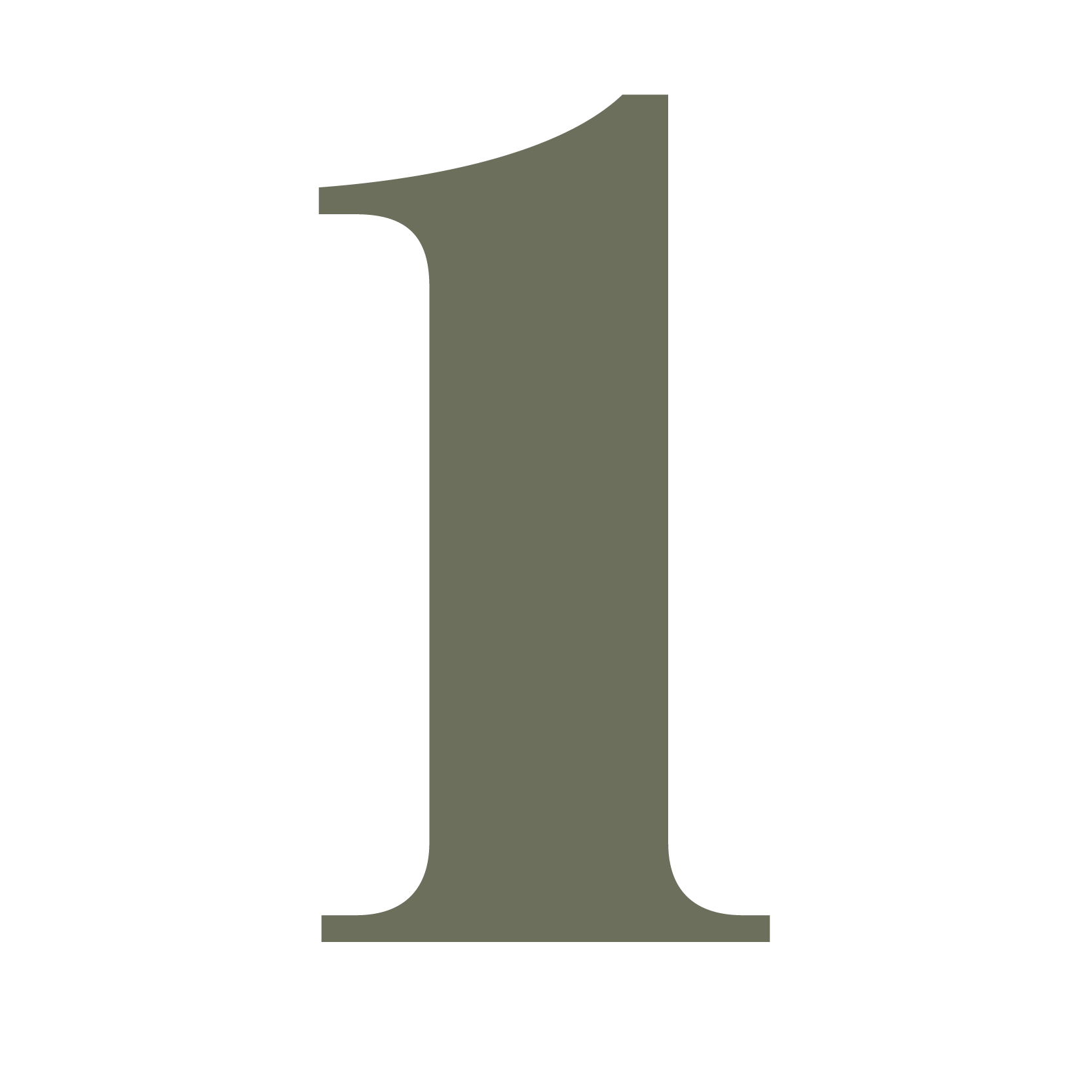 Large gray number one on a black background.