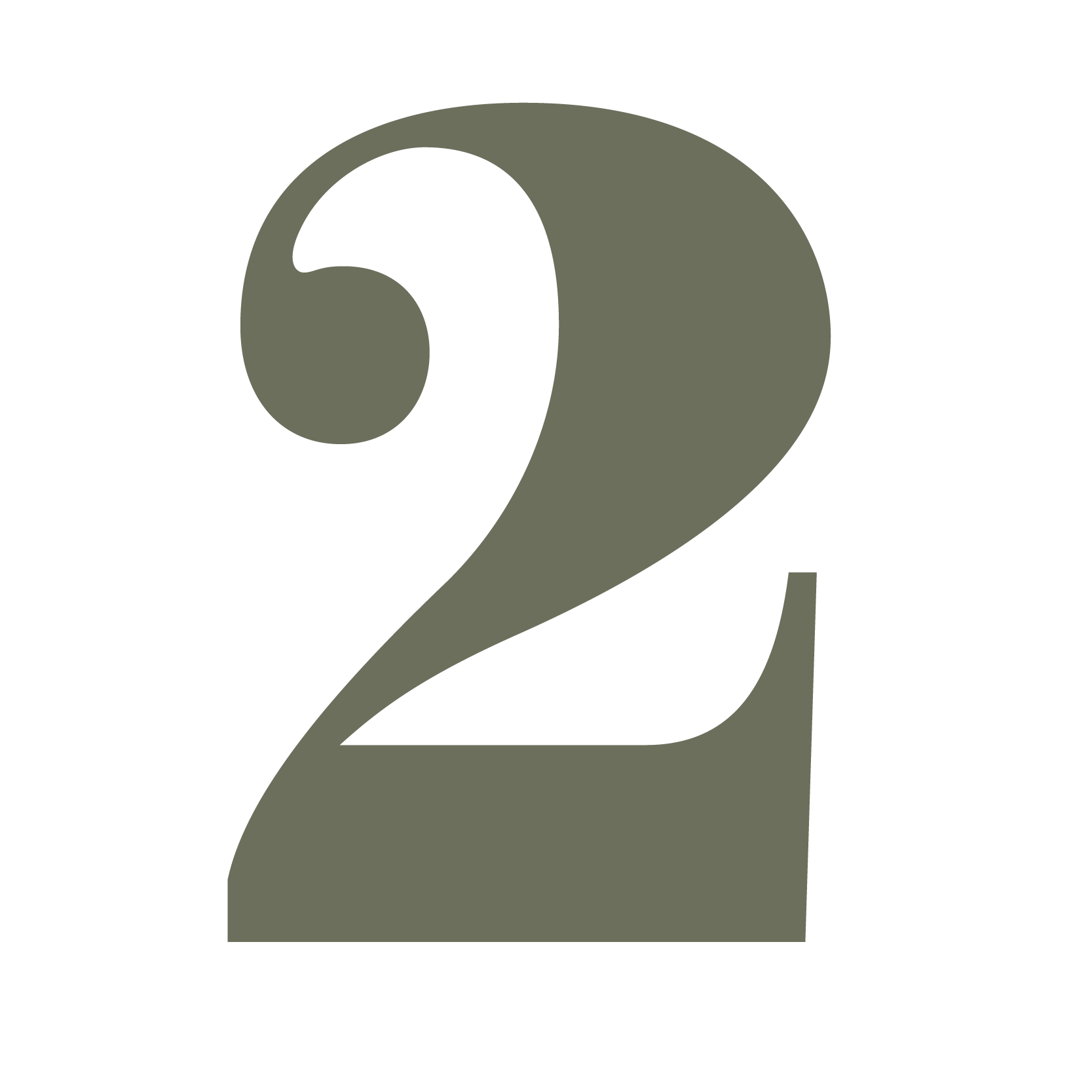 Large gray number two on a black background.