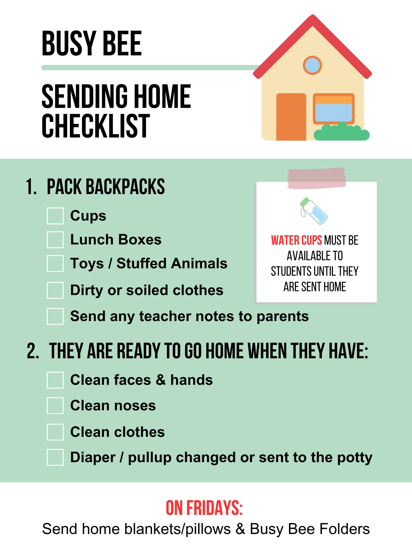 Lago Vista Academy — Preschool Checklist Poster