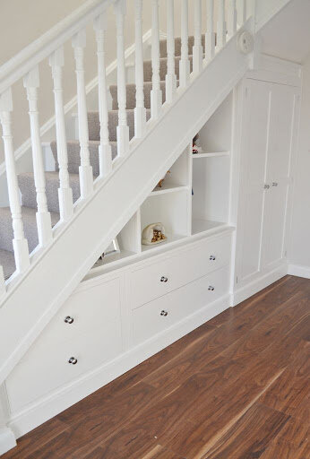 Drawer and cupboard under stair storage - IMAGE: Deanery Furniture