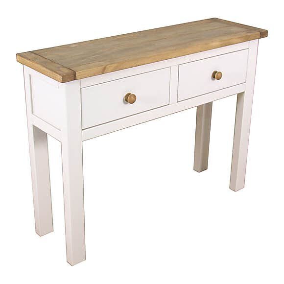 Pine and veneer hallway console table with two storage drawers