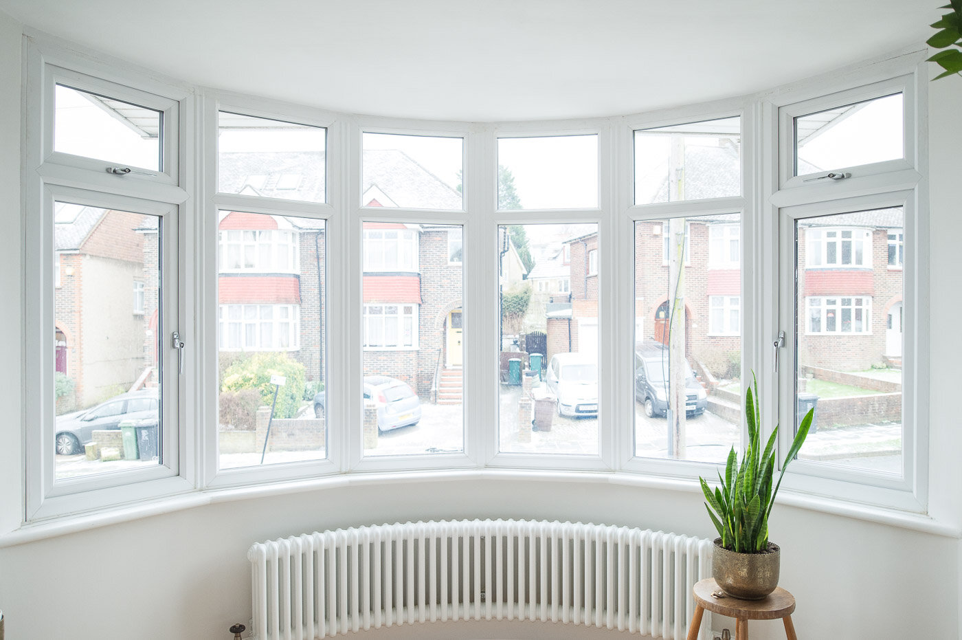 An interior view of renovated curved UPVC bay window