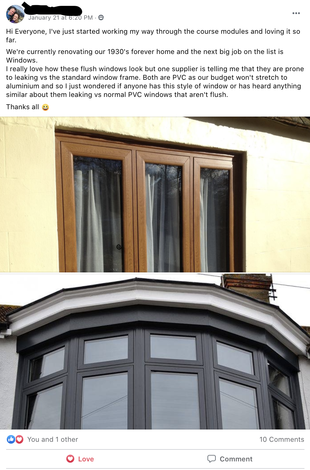 A post detailing windows in a window renovation