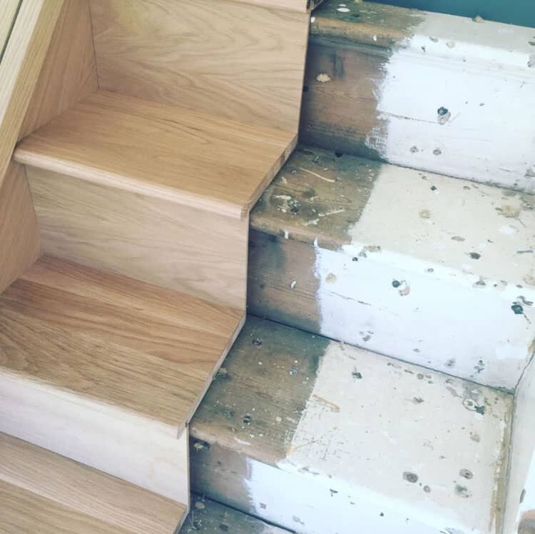 BEFORE &amp; AFTER OAK STAIR CLADDING – Image from @hambledonstaircases