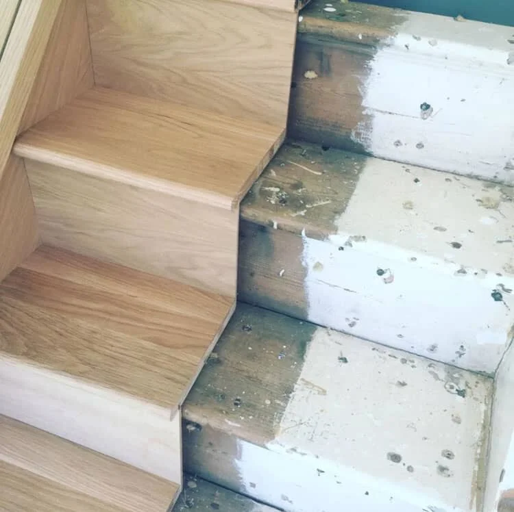 BEFORE &amp; AFTER OAK STAIR CLADDING – Image from @hambledonstaircases