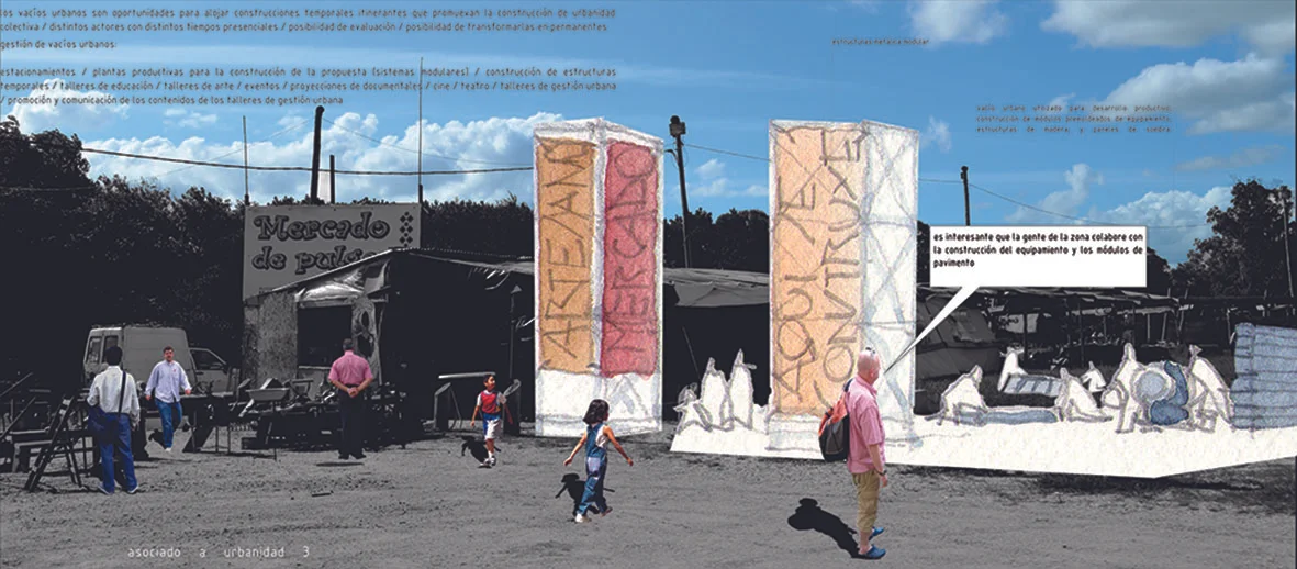  &gt;fomentar la cohesión social del territorio  &gt;inclusión productiva para la construcción del proyecto  &gt;infraestructuras temporales itinerantes para economías alternativas (ferias, mercado de pulgas, artesanías)&nbsp;&gt;espacios para la con