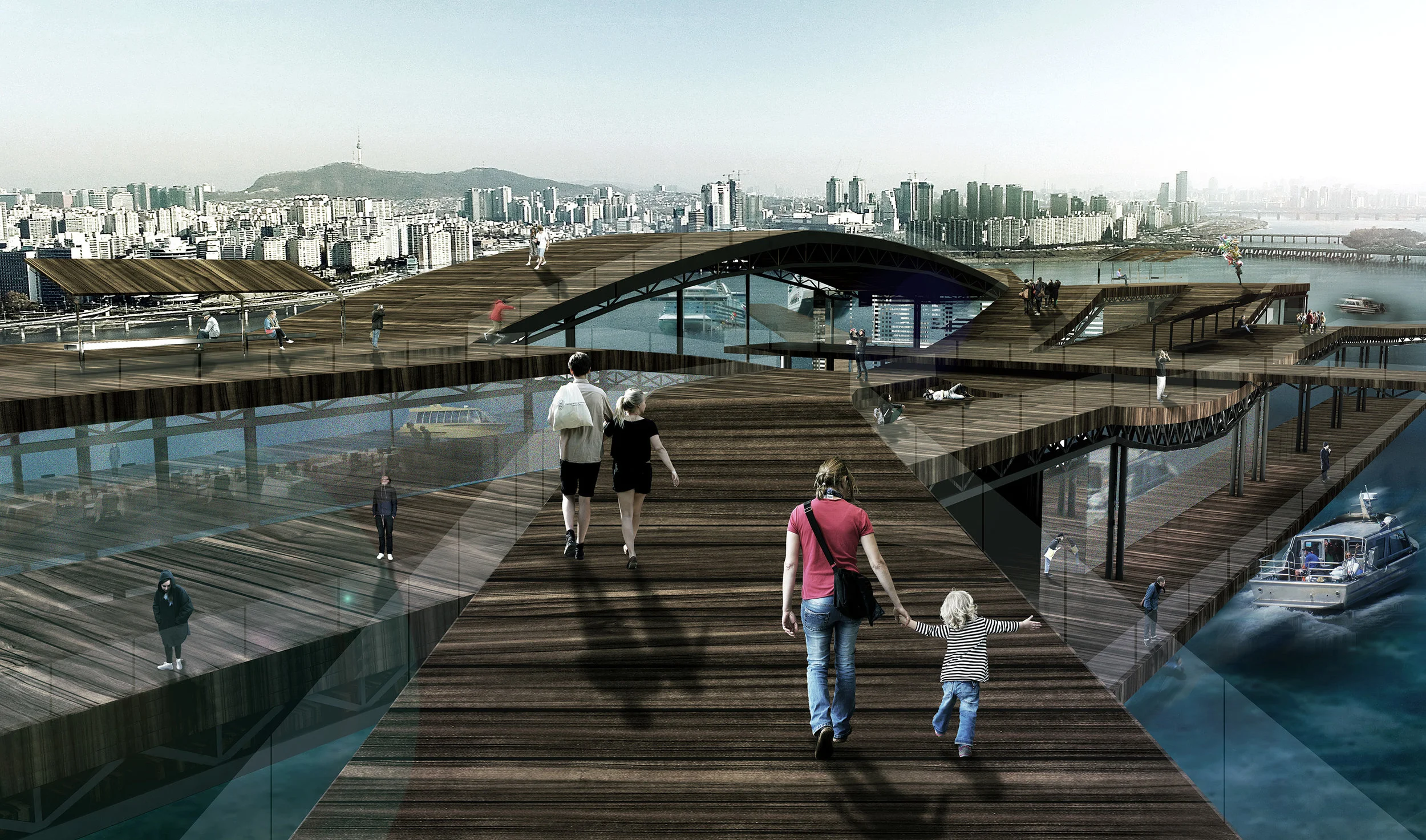  El nivel superior es un espacio público, que enmarca el paisaje en múltiples situaciones. La múltiple altura en el hall conecta directamente el espacio público exterior con la terminal, permitiendo la transición interior- exterior en múltiples espac