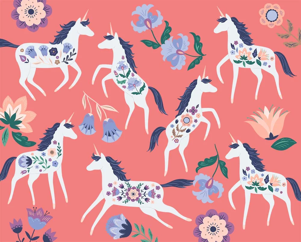New Folk Floral Unicorn Clip — Kat Uno Illustration and Design