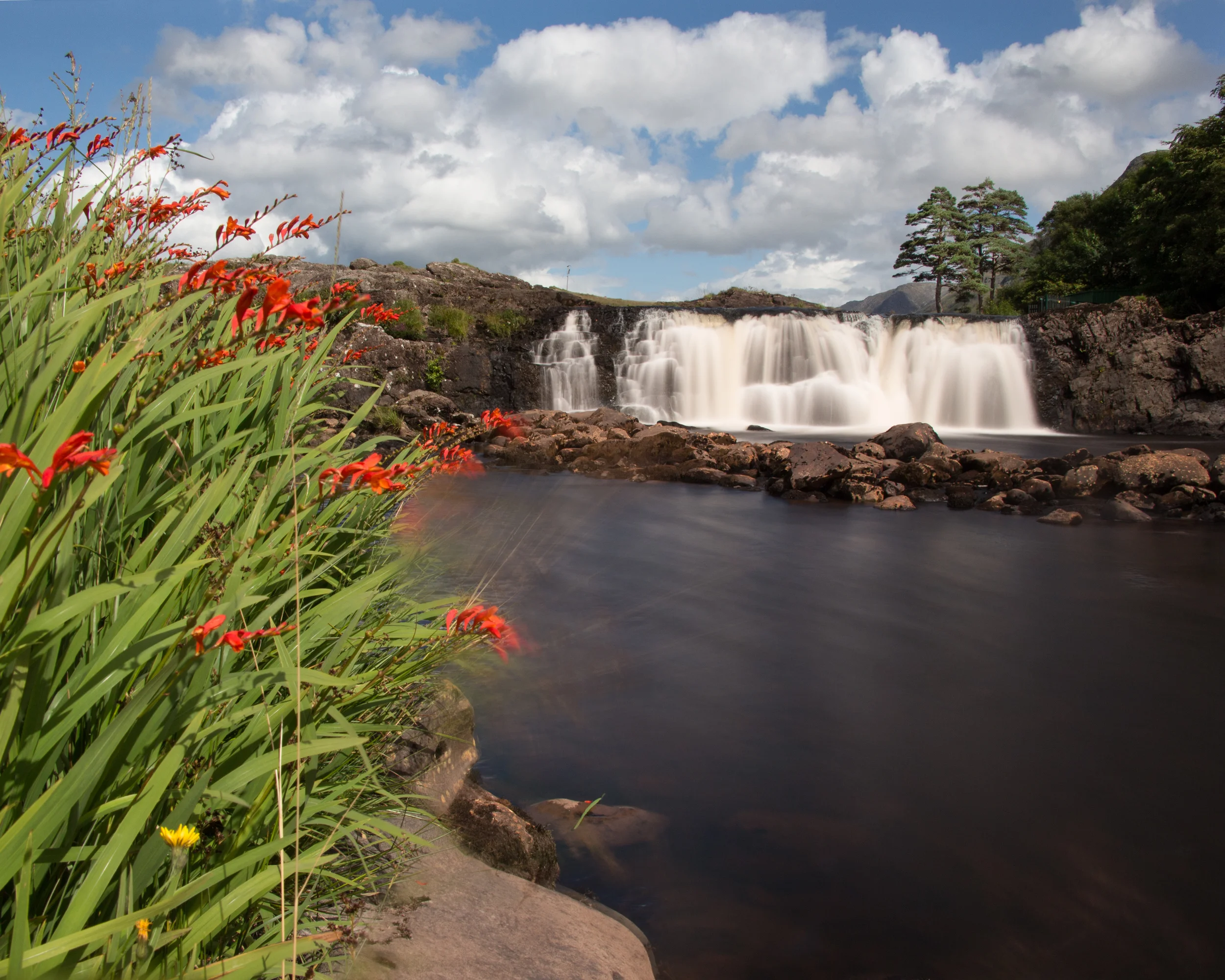 Aasleagh falls, blend of 2 images , water captured at F11 at 30 seconds with a 10 stop filter 