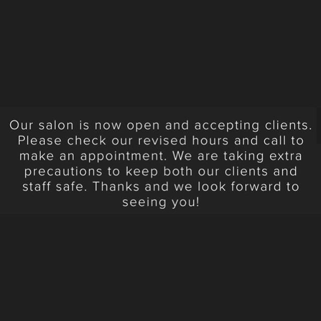 All of us at Orpheum Salon hope you have all been healthy and safe, and we look forward to servicing you! Swipe left to see a list of changes to how we are operating during Covid-19. 
Our new hours:
Mondays 9am-4pm
Tuesdays 9am-5pm
Wednesdays CLOSED
