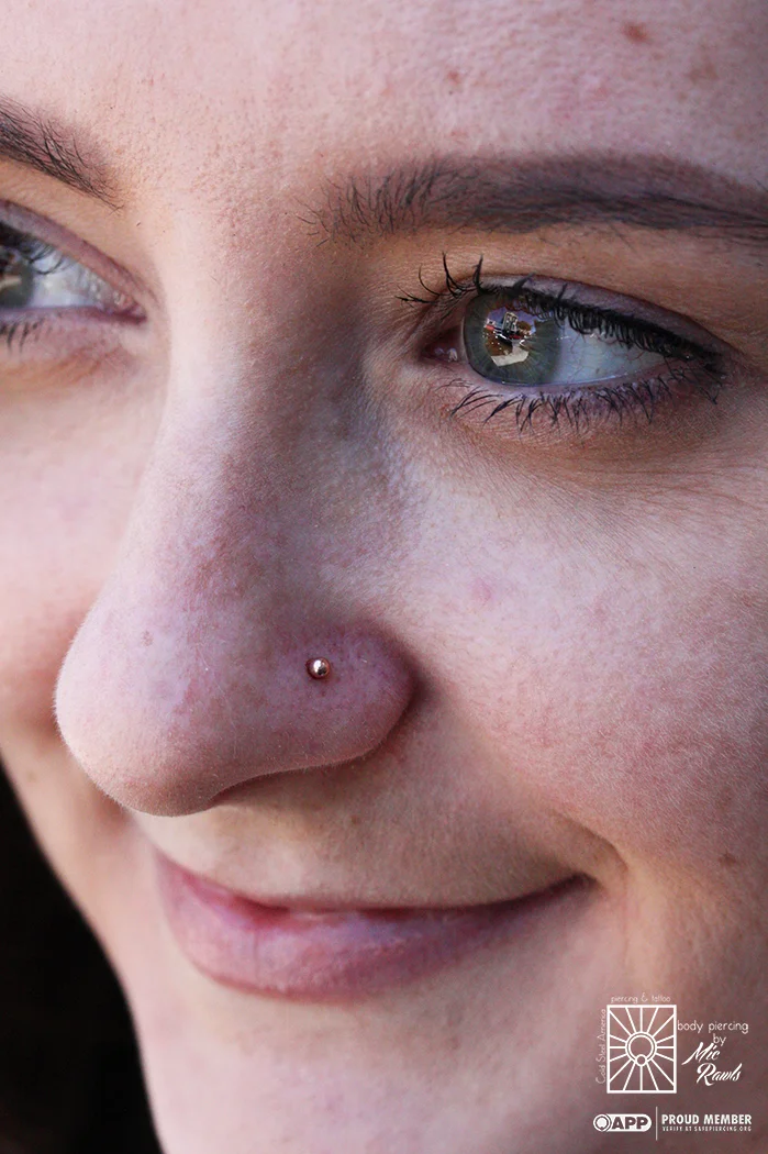 Fresh nostril piercing from the other day, and we think this 2mm solid Rose Gold bead from Body Gems was the perfect choice!