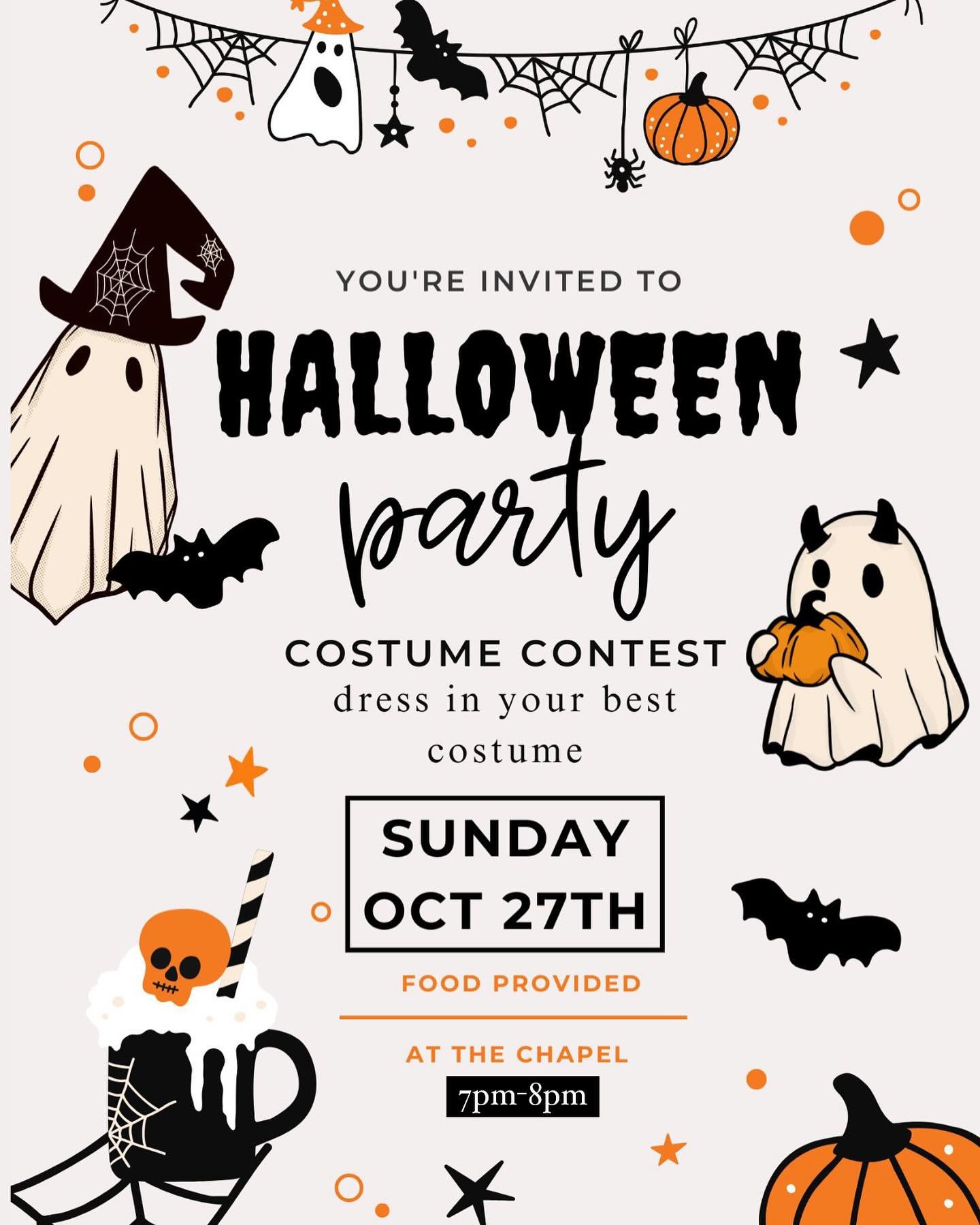 Come and join us for a Halloween party this Sunday from 7-8pm! 
Wear a costume and bring your friends 🎃👻😁🍂