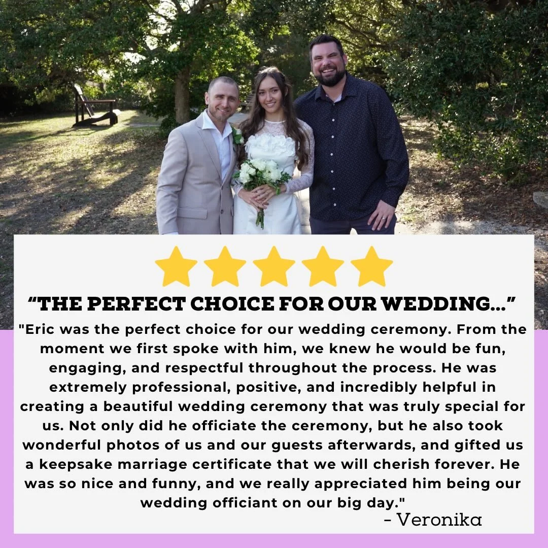 It&rsquo;s a privilege to serve amazing couples and help create moments they&rsquo;ll cherish forever. 

#TopRatedOfficiant #FiveStars #MyrtleBeachWeddingOfficiant #WeddingOfficiant #Officiant