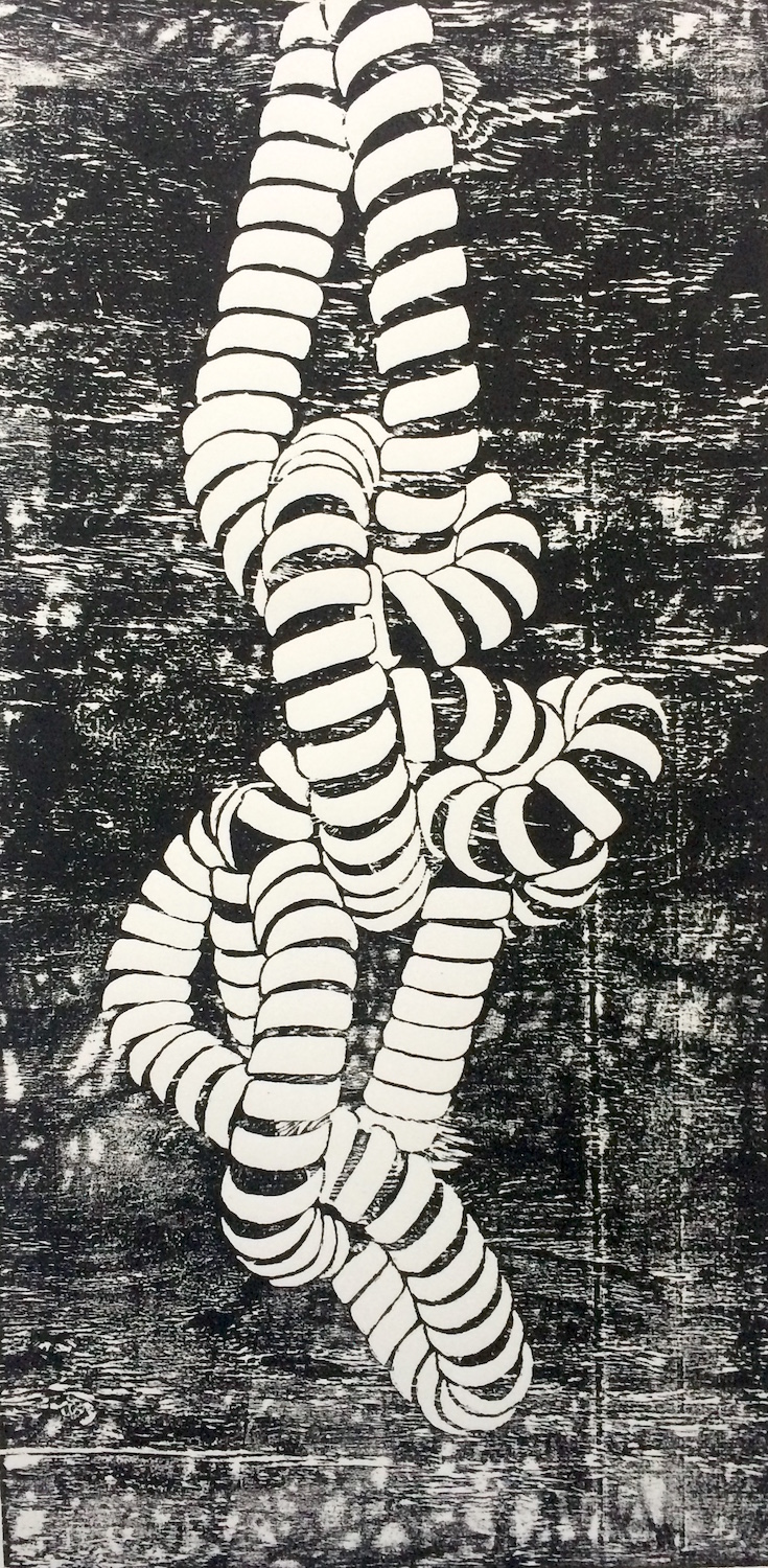 PHONE CORD wood block print ink on paper 30 x 15" 2015