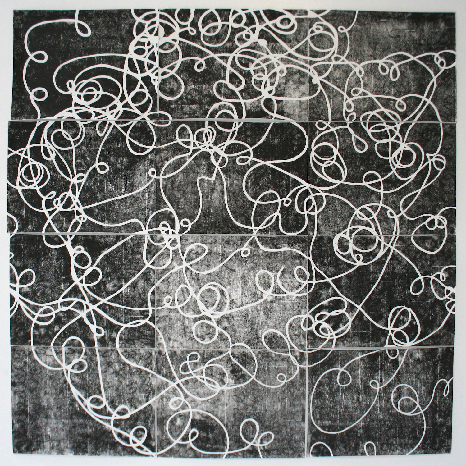 MATRIX OF THE KNOT a composite image made from 12 individual prints block: vinyl flooring on wood panel print: ink on paper composite image: 72 x 72" each print: 18 x 24" 2013