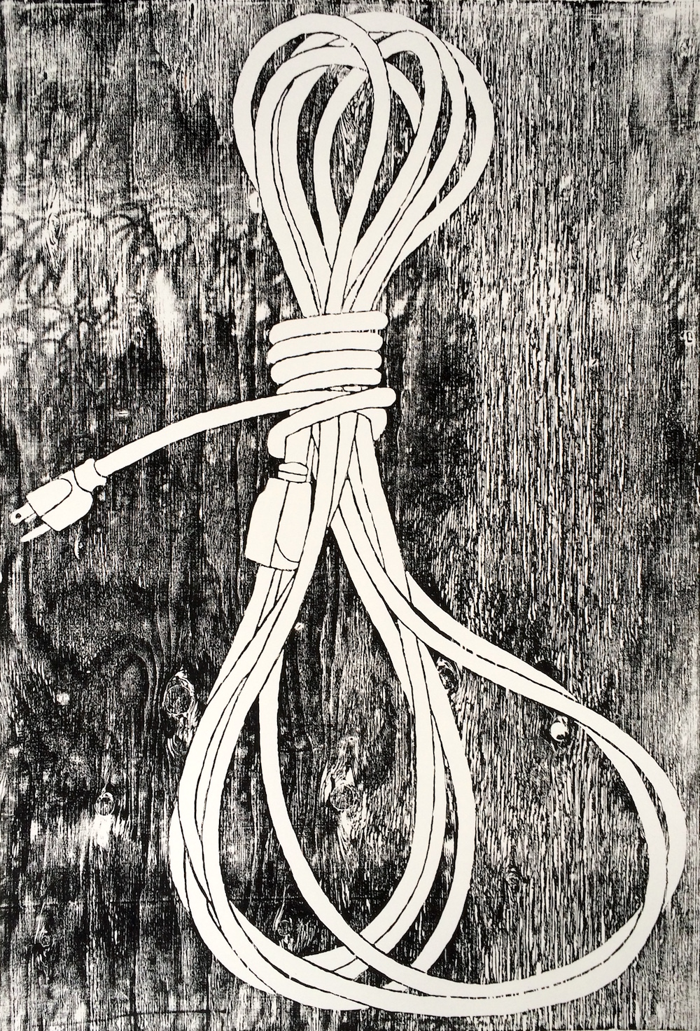 EXTENSION CORD wood block print ink on paper 26" x 40" 2016