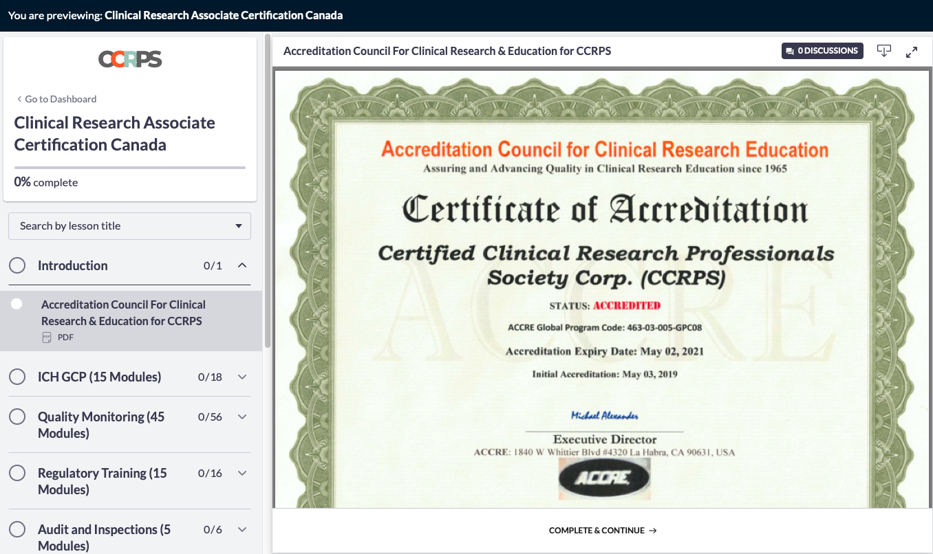 clinical research regulatory certification