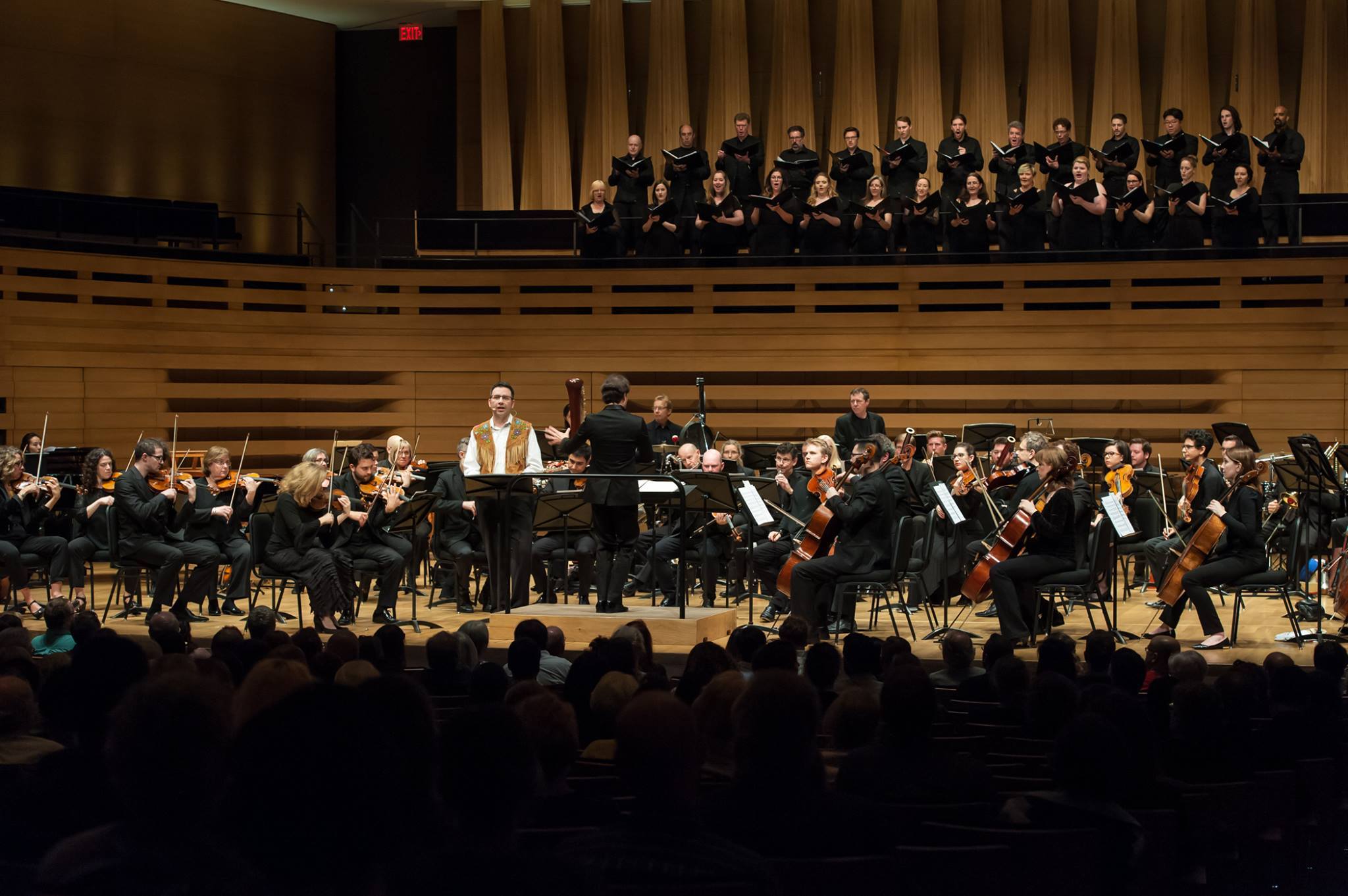  Author and Narrator Richard Van Camp in performance of Naka (Northern Lights) with the Canadian Opera Company Orchestra and Elmer Eisler Singers conducted by Johannes Debus at the 21C Music Festival 