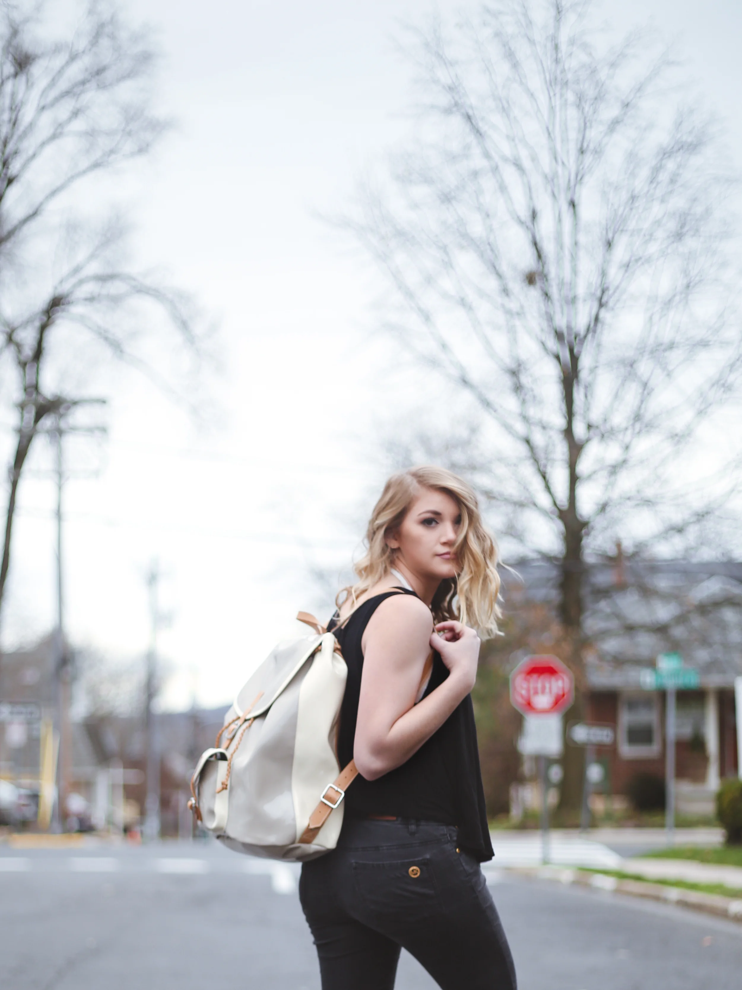  WHAT:&nbsp; Harper Ave LA   WEAR:&nbsp; Le Corb backpack prices at $209   WHO: &nbsp; Lucy Helena  Photographed by Keghan Crossland   WHERE: &nbsp;Doylestown, PA 