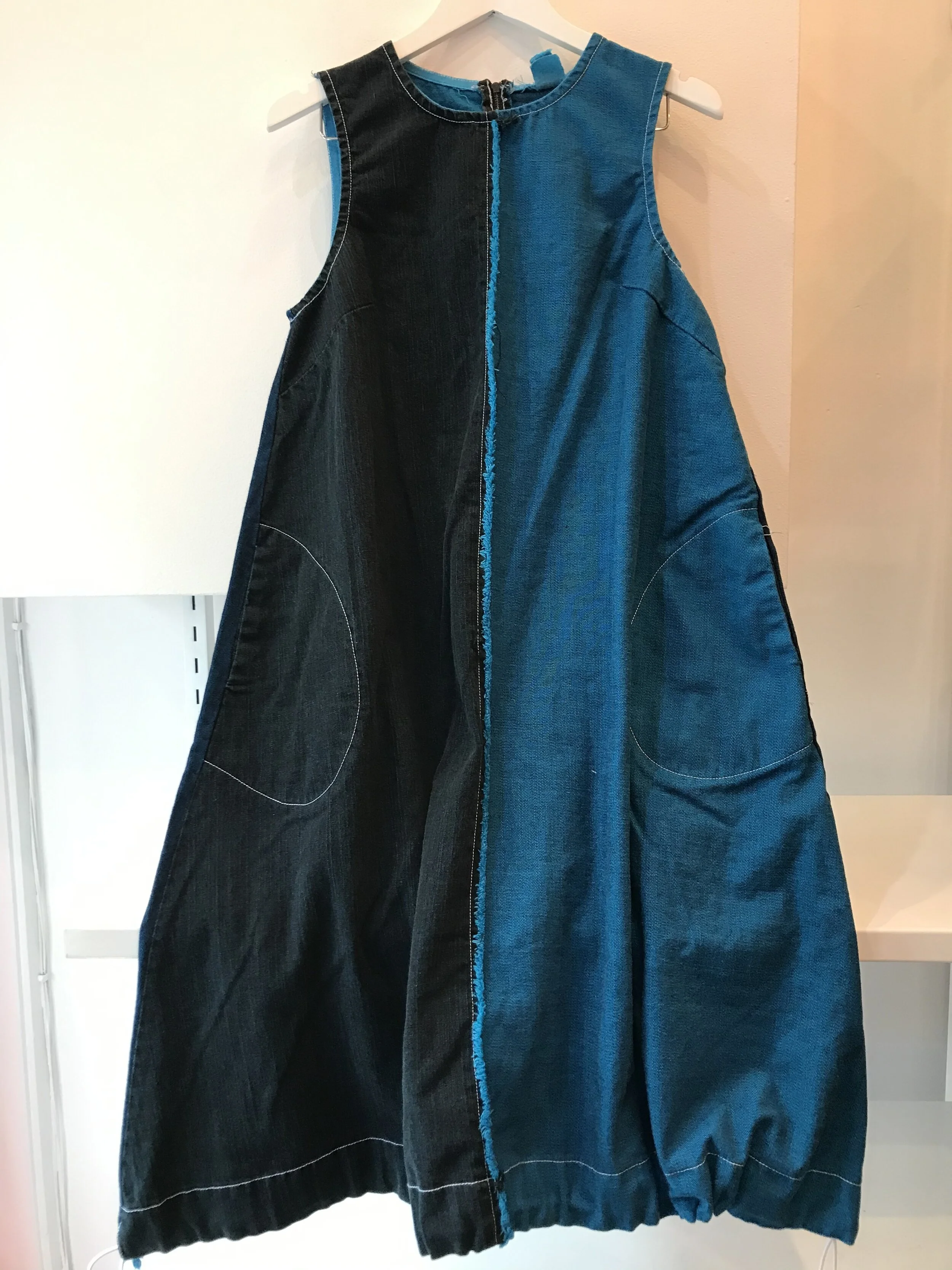 BLUE PATCH DRAWSTRING DRESS — FOOL