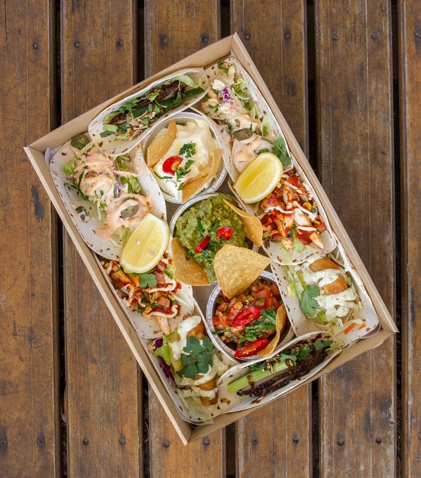 the TACO BOX: one of several takeaway tasting boxes now available by ordering with our General Store. Deliciously fresh and options a-plenty in every package. Fathers Day at home looks like a lot of fun this year! #waterfrontstorecafe