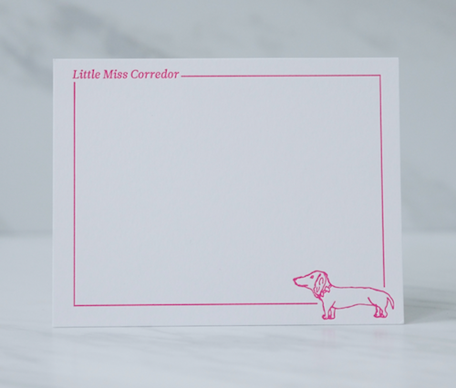 These cards were used as thank you notes for baby gifts. Our client's first child is a lovable dachshund named Brian, who serves as the "family mascot". 
