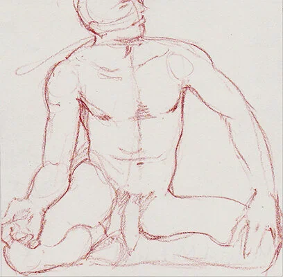 Line drawing of seated male