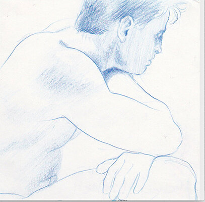 Blue pencil figure drawing