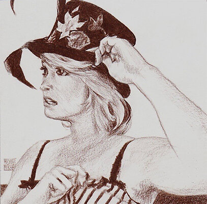 Portrait of woman wearing top hat