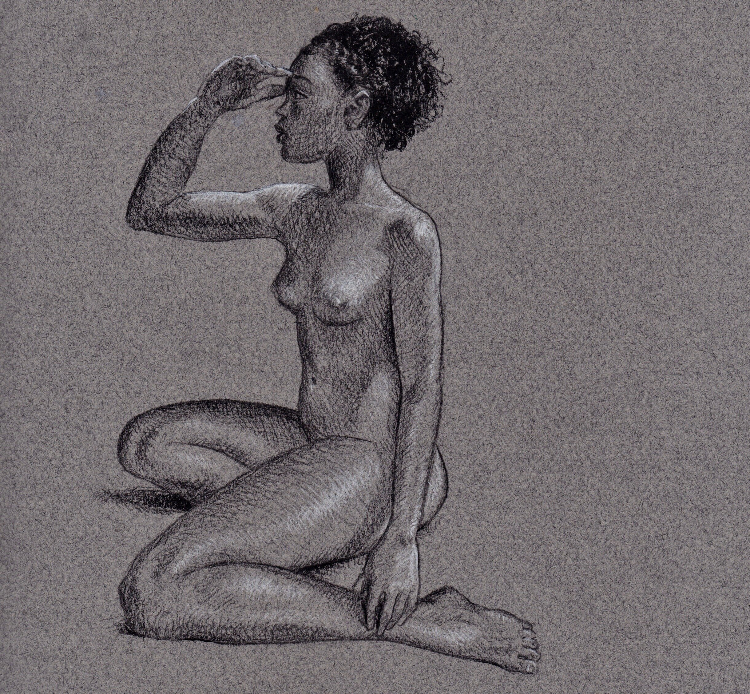 Life drawing of searching woman