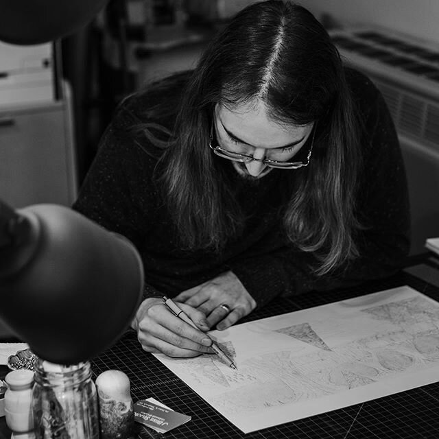 Jared in his element, captured by @blv_images, working on a page from his book. 
#blvimages #jblissstudios #handrawn #jblissart #jaredbliss #illustrations #pigmamicron #woodstockny #woodstockartist #hidsonvalleyartist