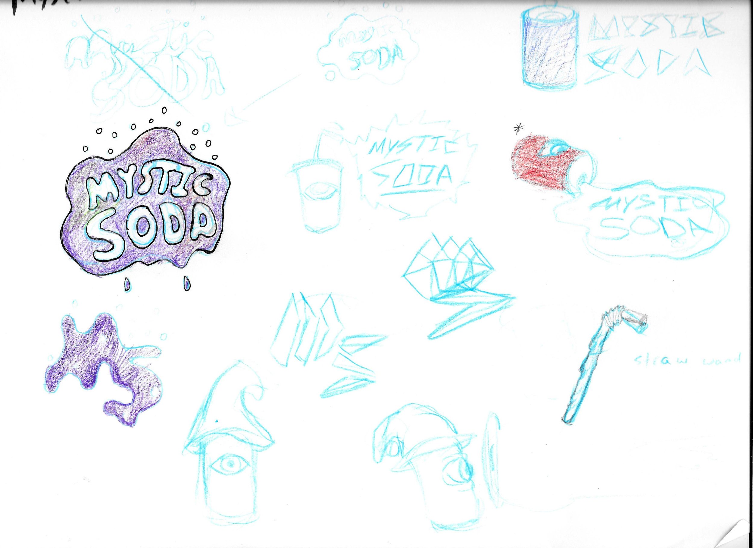 Sketch work for Mystic Soda's logo