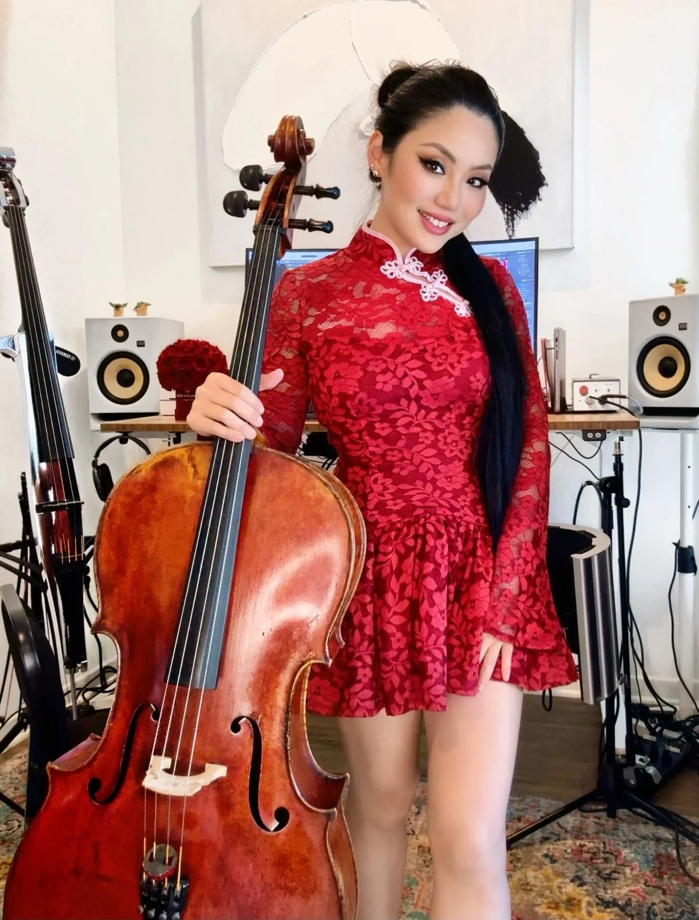 Just wrapped recording for TWO TV show soundtracks with @khaledkammar! 🎶✨ Can&rsquo;t wait to share more soon! 
Also obsessed with my new Mandarin Collar Festival Dress from @popflex_active / @blogilates ❤️ 
Getting into the Lunar New Year spirit! ?