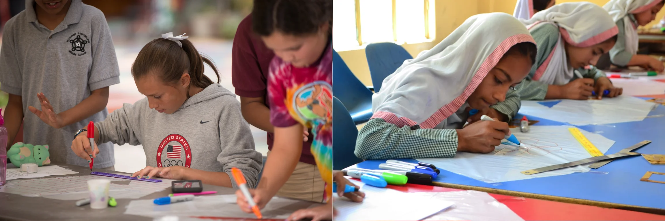 Photo credits: Left: Val Dostalek, Roosevelt International Middle School, San Diego, CA Right: Ikaramullah, Sonia Shah Memorial School, Kangra, Pakistan