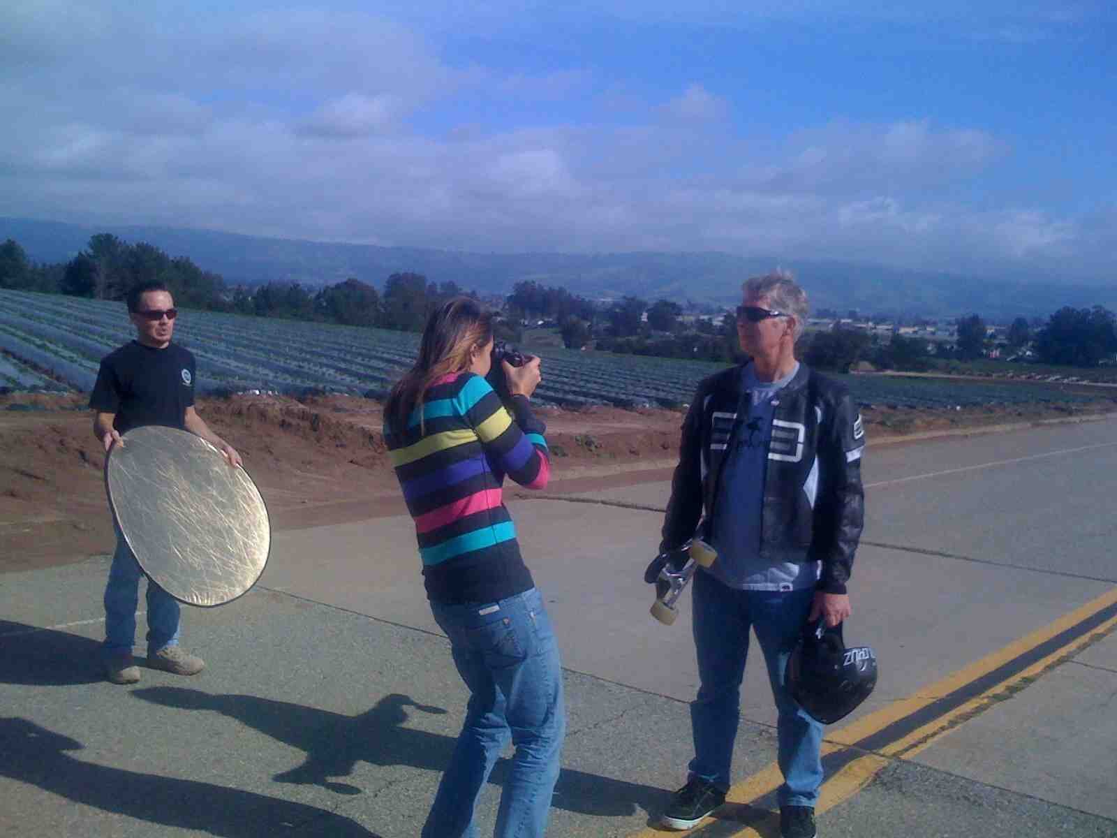 Lucia photographing Michael "Smiley" Goldman out in the strawberry fields of Watsonville, near the top of Rampart Hill - our 70s version of Bonneville.