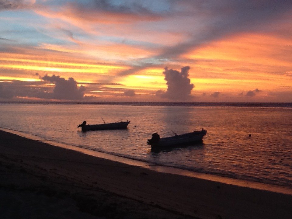 Tonga Sunset With Boats