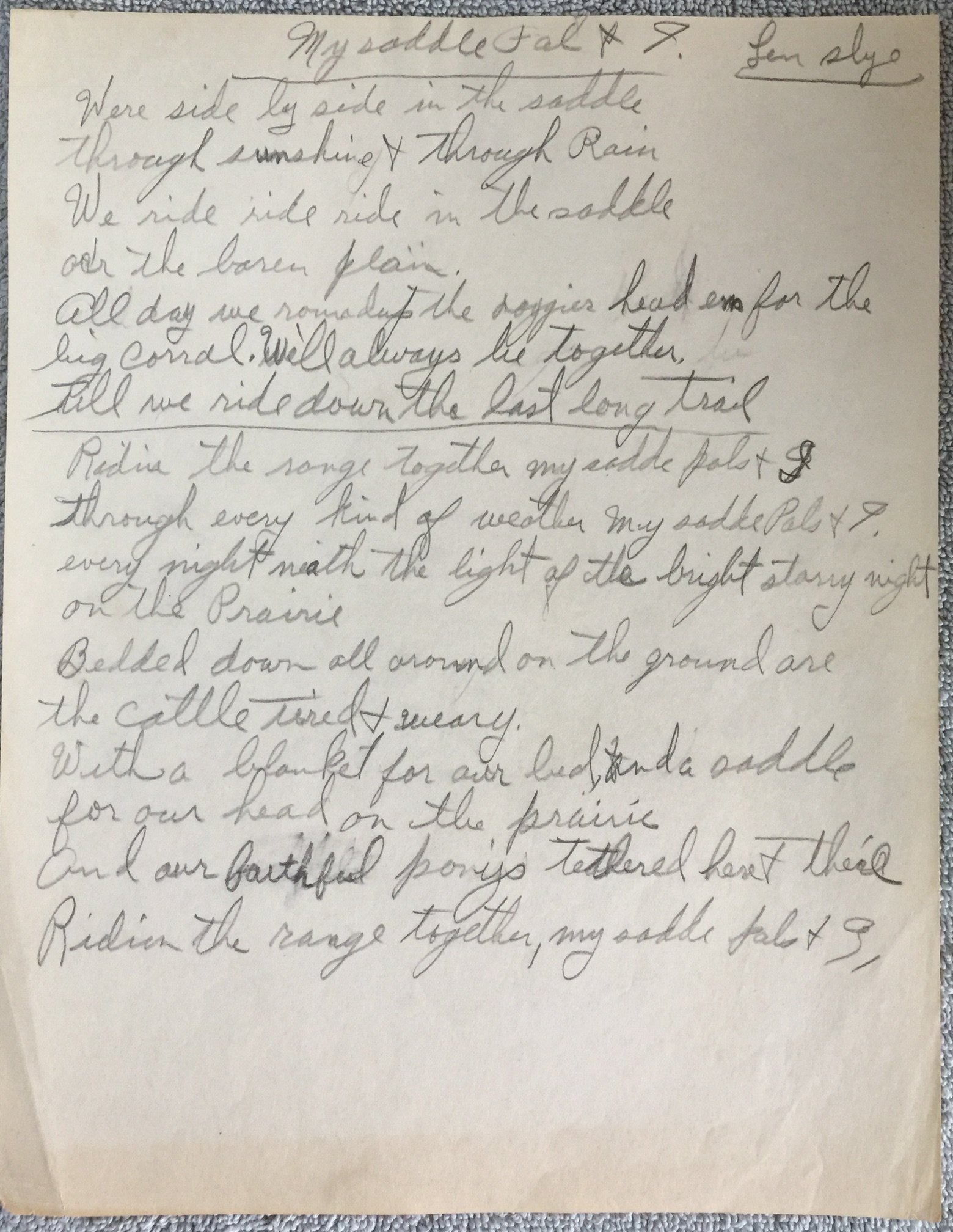 Lynch collection - Roy Rogers Sons of the Pioneers My Saddle Pal pencil lyrics authenticated  - image5 - 5-21-2022.jpeg