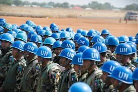 Fijian UN blue helmets.