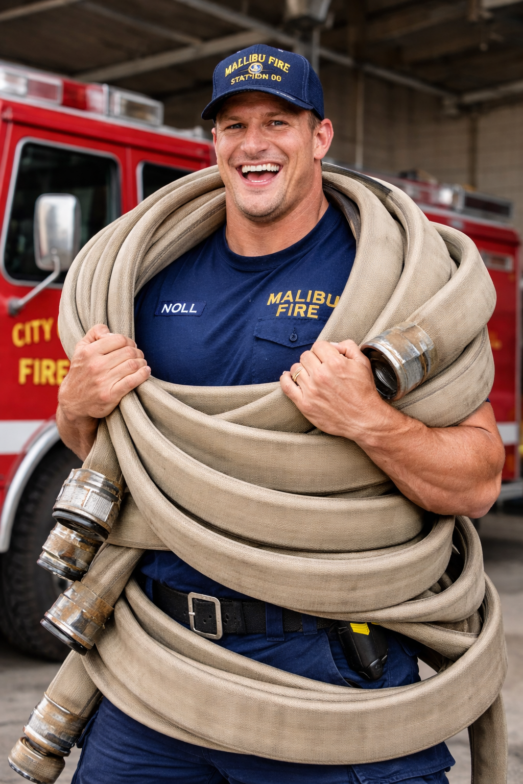 Malibu Fire - Gronk as noll coiled in hose and smiling - 1-7-2026.png