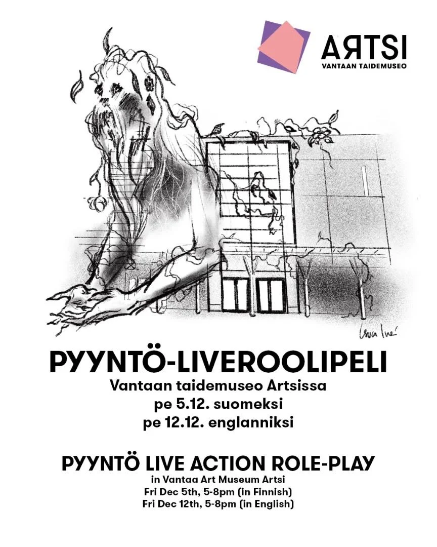 Millaista on taikaolentojen el&auml;m&auml; urbaanissa Myyrm&auml;ess&auml;? Se selvi&auml;&auml; joulukuussa, kun Artsissa j&auml;rjestet&auml;&auml;n kaksi liveroolipeli&auml; eli larppia taiteen keskell&auml;:

* perjantaina 5.12. klo 17-20 (suome