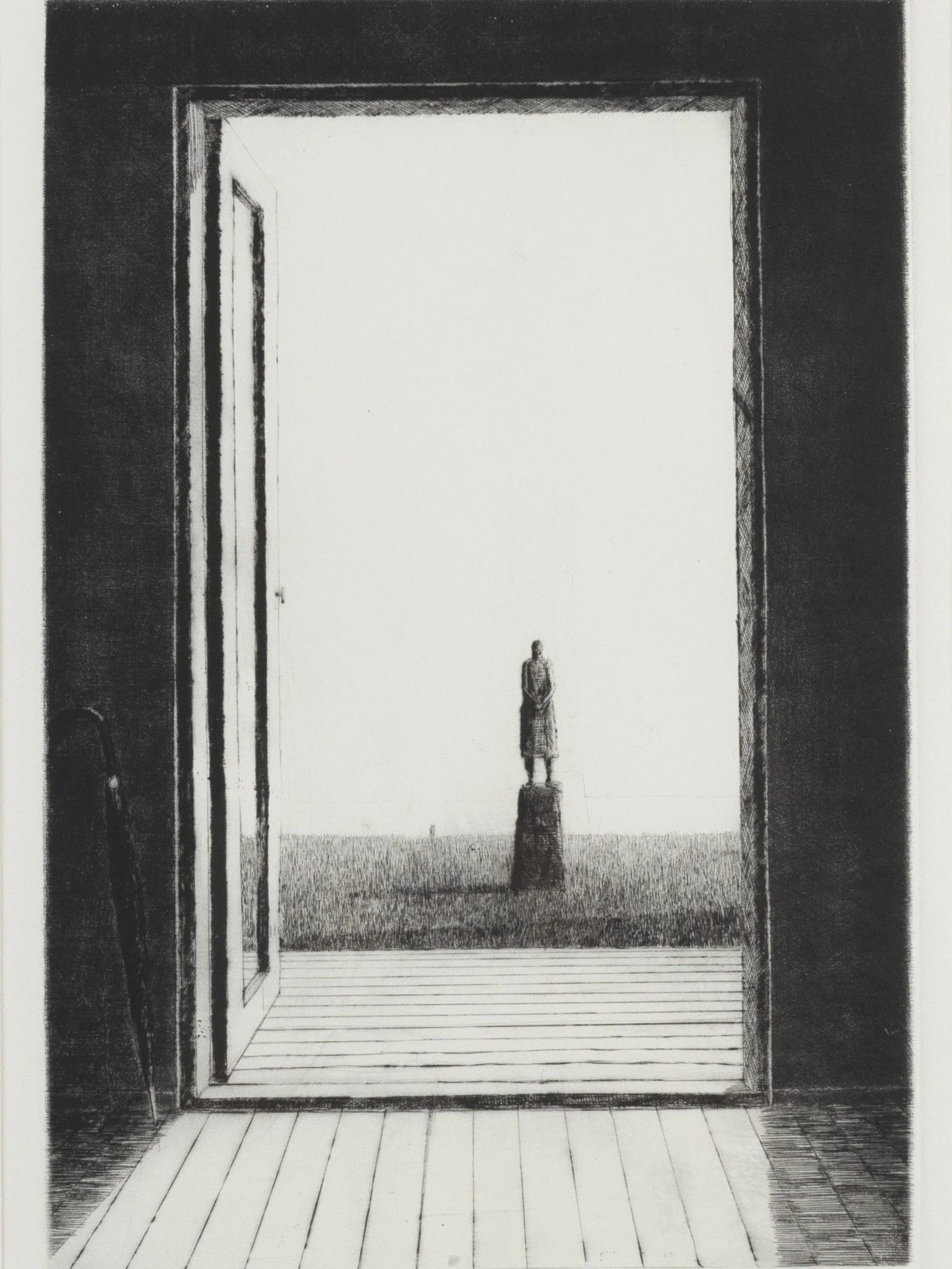 Peiliss&auml; katoavat ajan varjot -n&auml;yttelyn taiteilija Pentti Kaskipuro k&auml;ytti grafiikan menetelmist&auml; etsausta, akvatintaa ja kuivaneulaa. Kaskipuron ty&ouml;skentelyprosessi oli hidas ja harkittu. Kuvan huolellisen pohtimisen ja luo