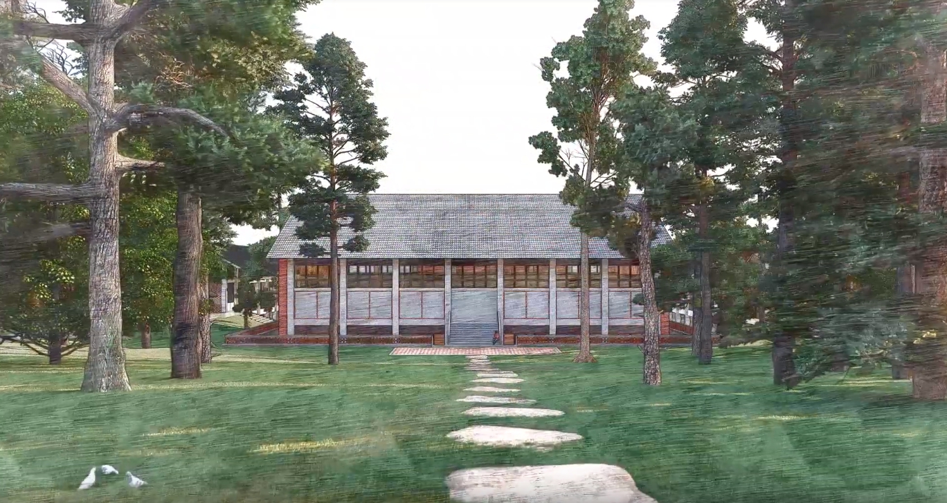 圖/綜合活動大樓完工模擬。完全不會造成任何視覺壓迫,保留歷史建築物體育館的風采。