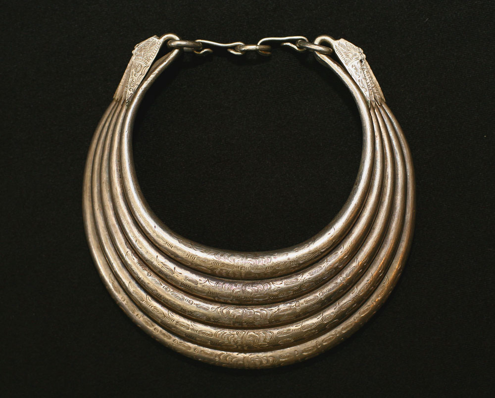 Hollow silver Hmong neckpiece, Siam or Laos, circa 1900.