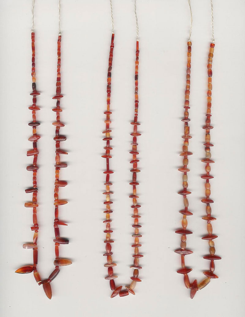 Carnelian beads, Afghanistan or Persia, 100 BCE to 200 AD.