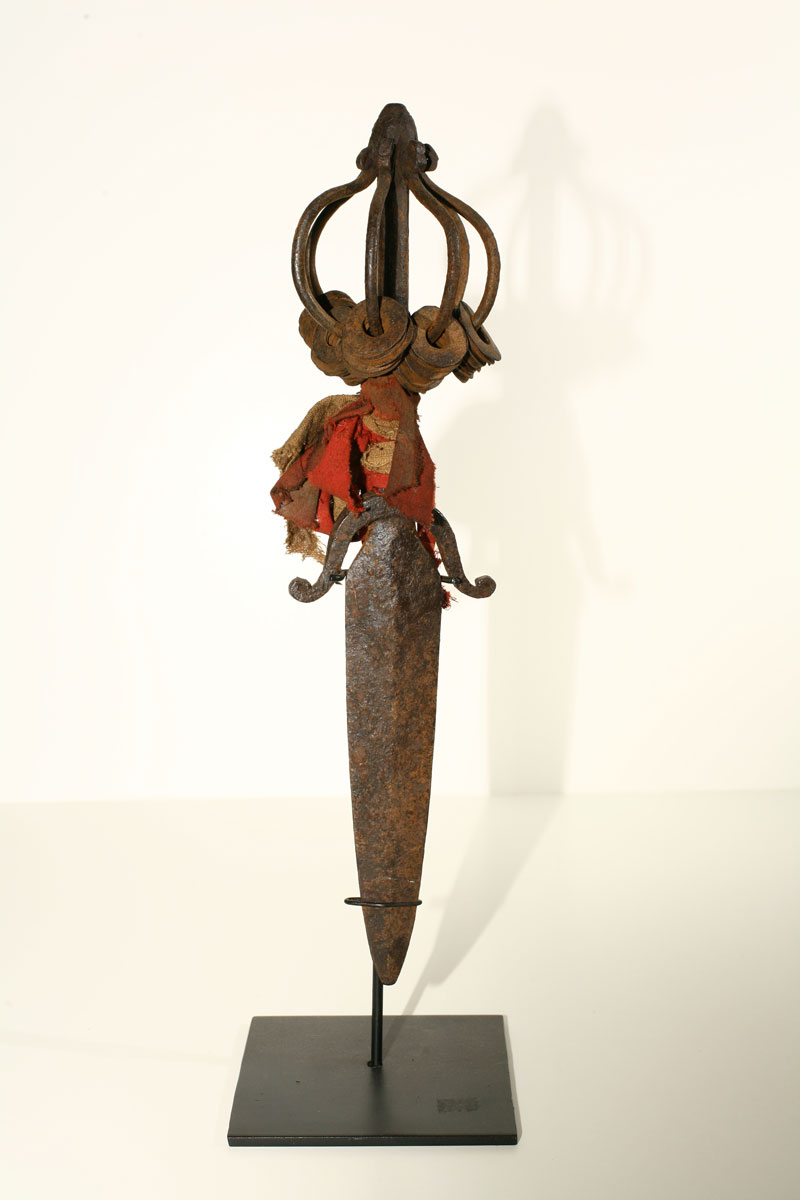 Yao priest's or shaman's iron dagger with cloth adornment, China/northern Thailand or Laos, 19th century.