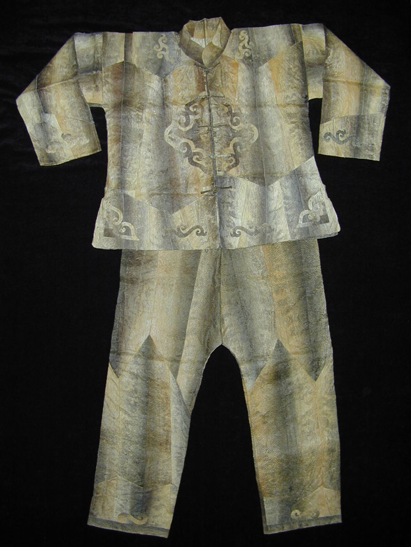 Hezhen fish skin jacket and pants, Hielongiang, China, mid 20th century.